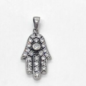 Sterling Silver & Cz Hamsa Hand 925 Pendant | 1.2” | 2.6g